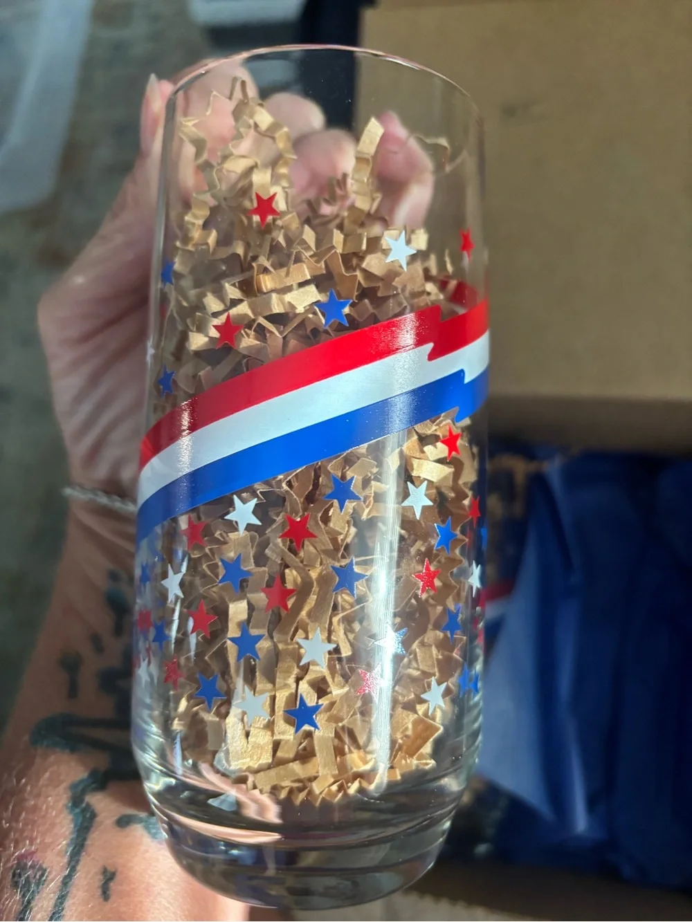 Patriotic Star Glass Tumblers - Red White Blue Party Set